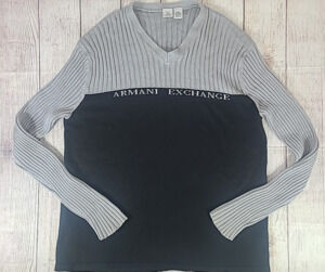 Armani Exchange Pullover V-Neck Sweater Men's Women's XL Gray Black Colorblock